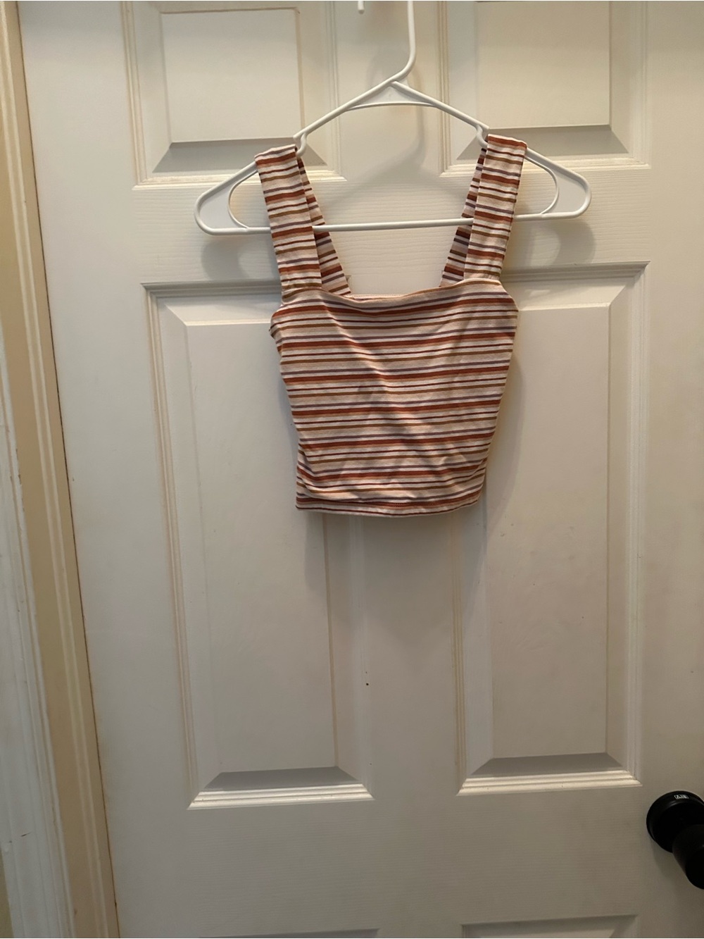 Striped Square-Neck Crop Tank Top - Neutral Stripe